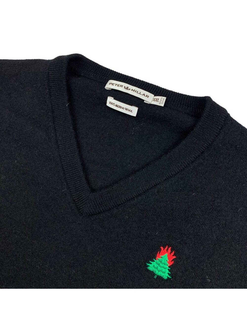 Peter Millar Men's 100% Merino Wool V-Neck Pullover Sweater Black • 2XL